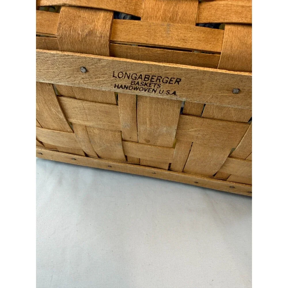 1987 Longaberger Medium Market Basket w/Yellow Rose Trellis Liner 15L 10W 7.5H
